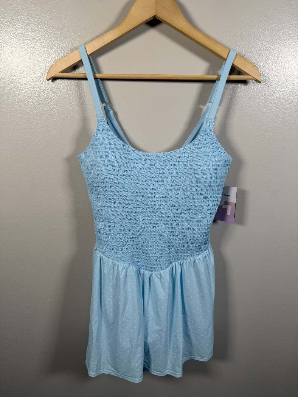JoyLab Smocked Active Dress Size Medium Light Blue Polka Dot Tennis Pickleball